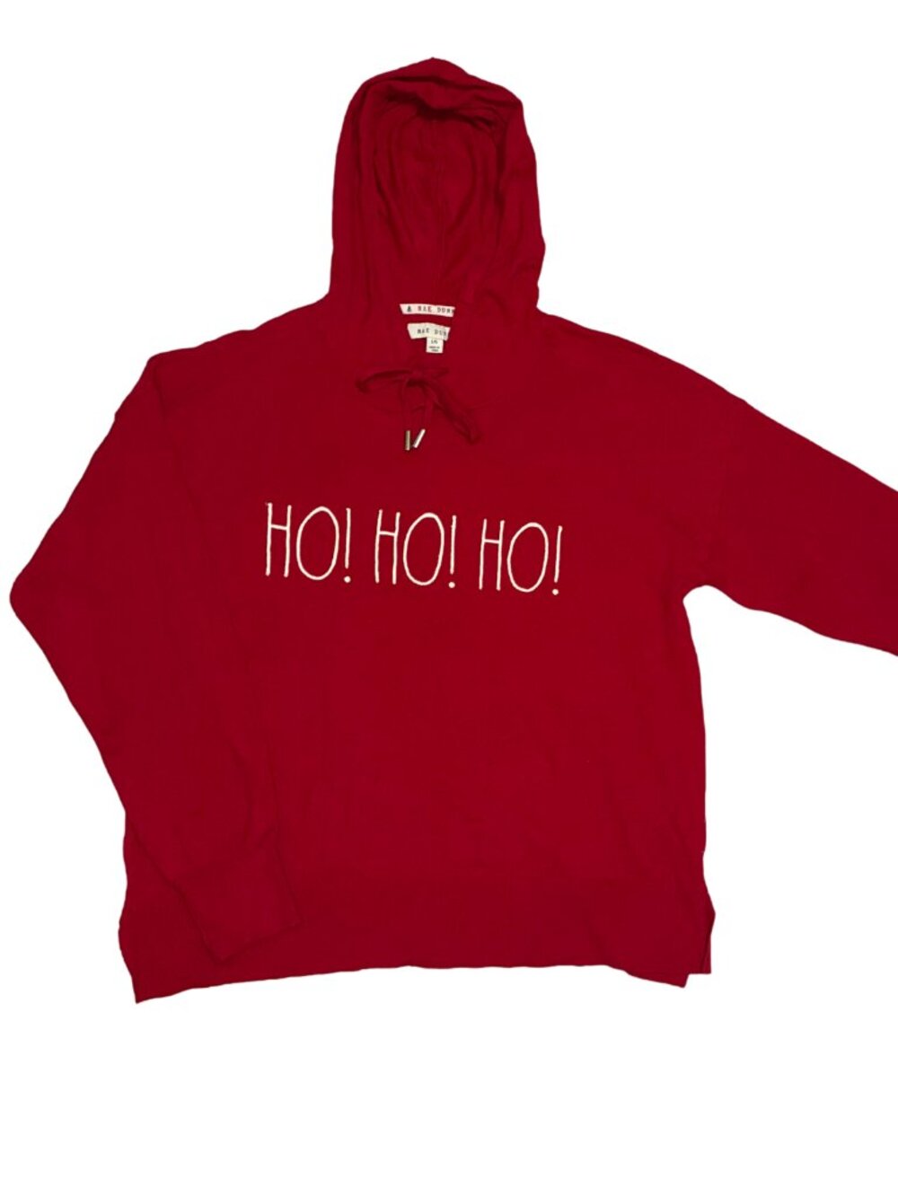Rae Dunn Women's Size L Christmas Hoodie Sweater Red HO HO HO Holiday Pullover